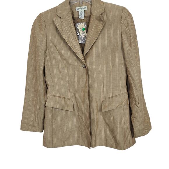 Ann Taylor Vtg Blazer 2P Tan Stripe Tailored Clueless Preppy Linen Schoolgirl - Picture 1 of 14